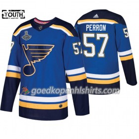 St. Louis Blues David Perron 57 Adidas 2019 Stanley Cup Champions Royal Authentic Shirt - Kinderen